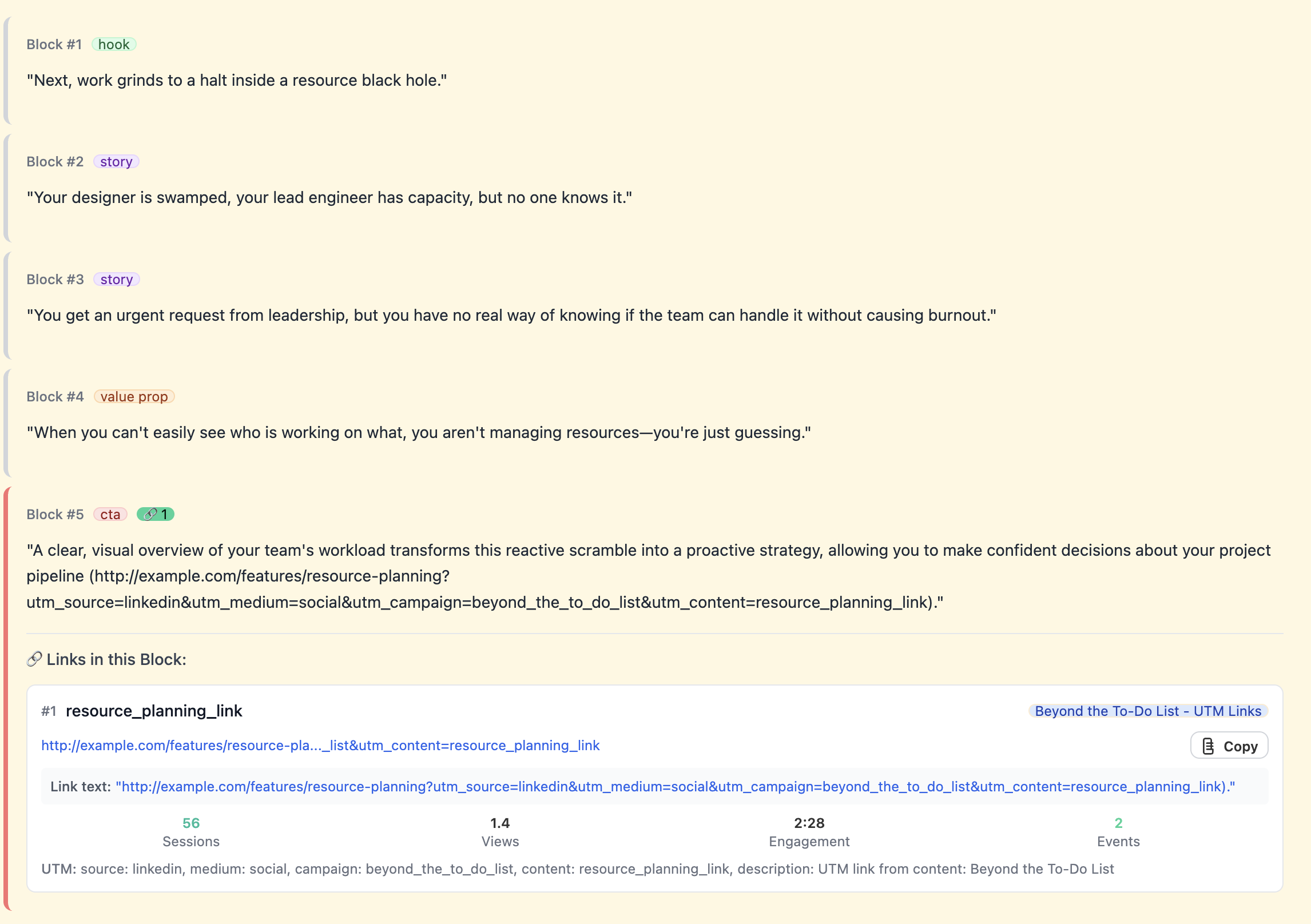 UTM link builder screenshot showing effortless link generation
